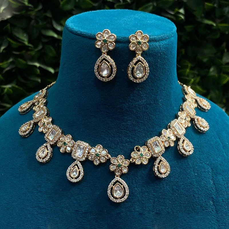 women’s long chain necklace-Amoliya Jewels Gold Plated Polki Kundan Stone Necklace Set