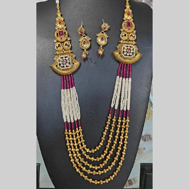 women’s elegant necklace-Manisha Jewellery Gold Plated Pota Stone And Pearls Long Necklace Set