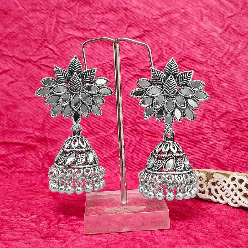 women’s opal earrings-Darshana Jewels Oxidised Plated Mirror Work Jhumki Earrings