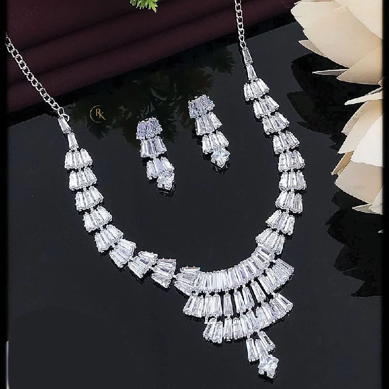 women’s custom silver necklace-Akruti Collection Silver Plated Crystal Stone Necklace Set