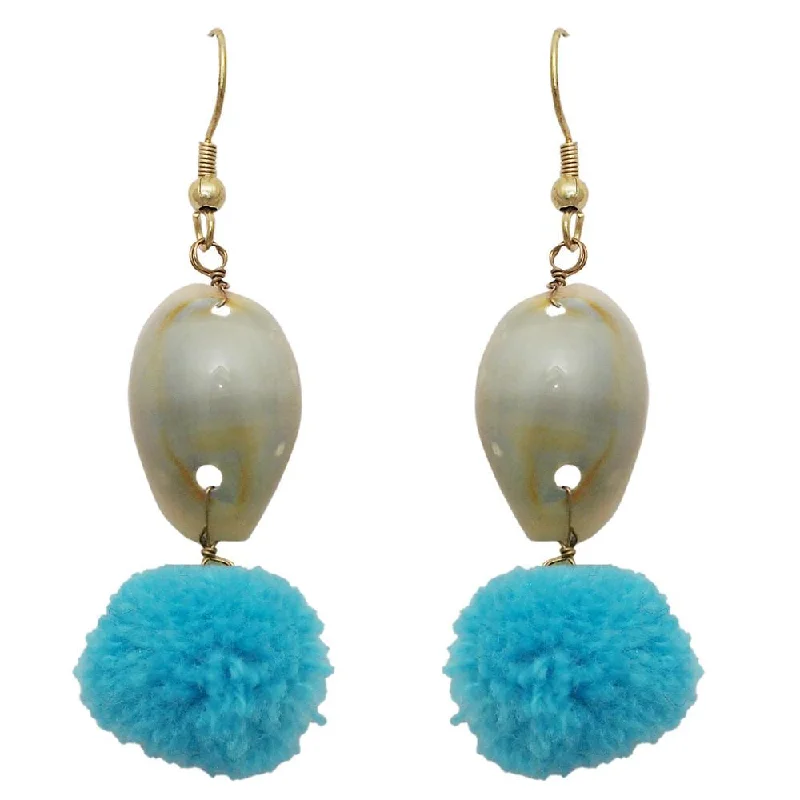 women’s fancy earrings-Jeweljunk Blue Thread Shell Gold Plated Earrings - 1308307C