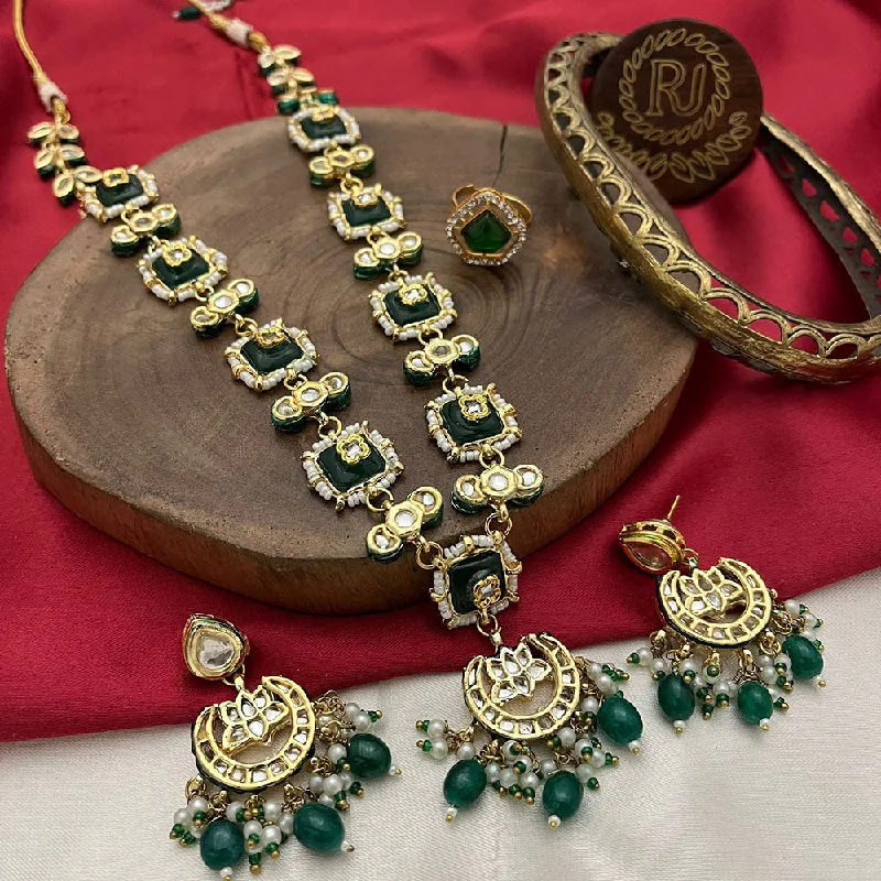 women’s couple necklace-FS Collection Gold Plated Kundan Stone And Pearls Necklace Set