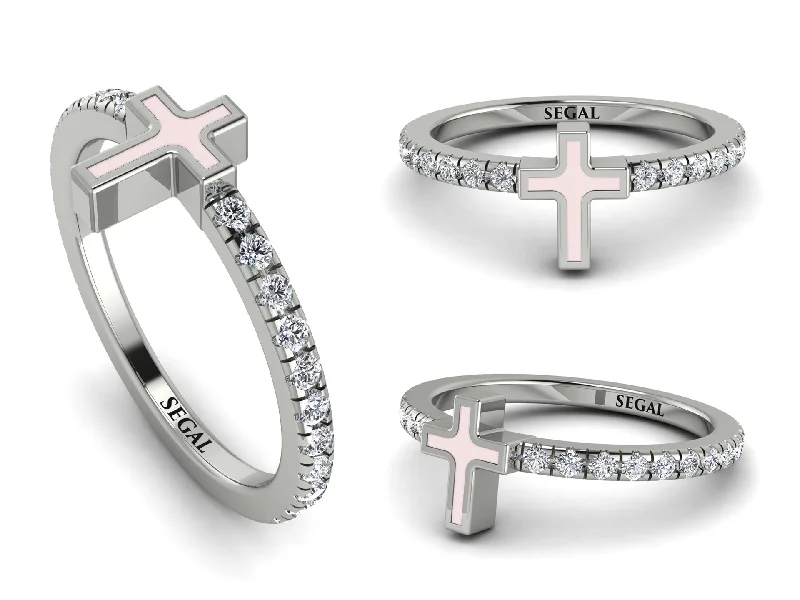 women’s cushion cut diamond ring-Elegant Enamel Cross Diamond Ring - Cross No. 3