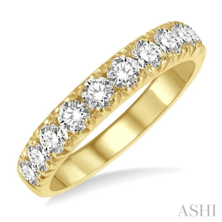 women’s vintage diamond ring-1 ctw 11 Stone Round Cut Diamond Wedding Band in 14K Yellow Gold