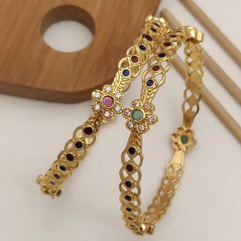 women’s crystal bracelet-H K Fashion Gold Plated Bangle Set