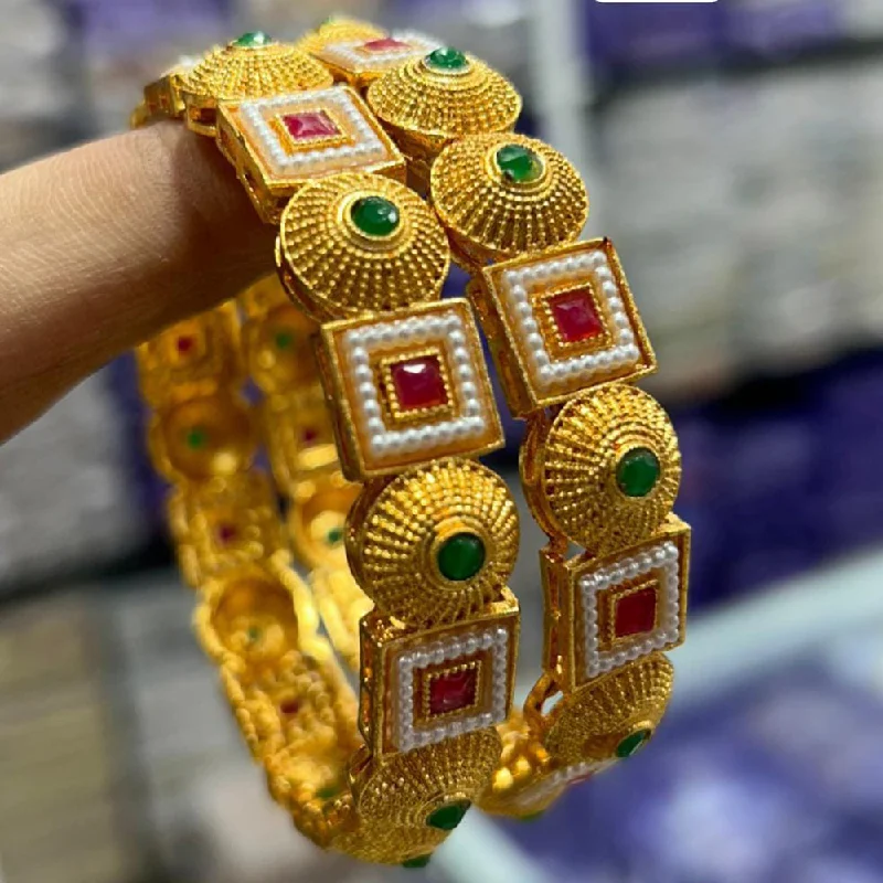 women’s sapphire bracelet-Kavita Art Gold Plated Pearl And Meenakari Bangles Set