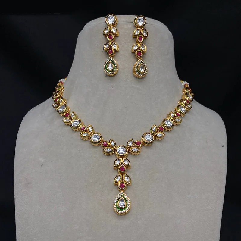 women’s silver necklace-Royal Kundan Jewellery Gold Plated Kundan Stone Necklace Set