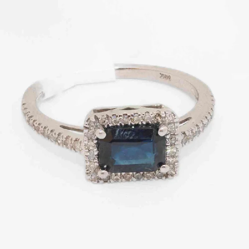 women’s vintage diamond engagement ring-14K White Gold 2.6G Sapphire Diamond Ring