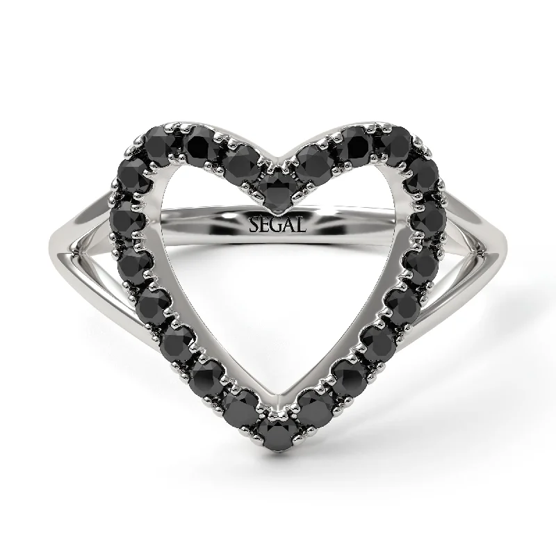 women’s custom engagement ring design-Split Shank Heart Black Diamond Ring - Delaney No. 9