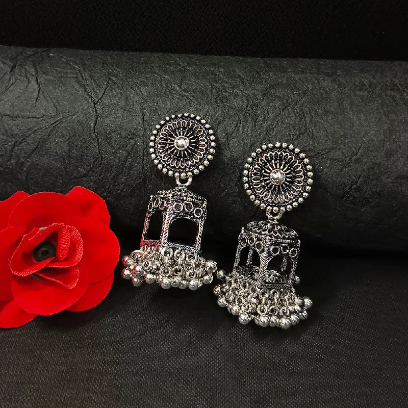 women’s rose gold earrings-Darshana Jewels Oxidised Plated Jhumki Earrings