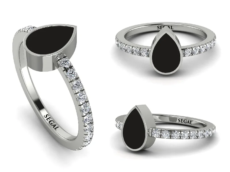 women’s wedding band and engagement ring set-Elegant Enamel Pear Diamond Ring - Pear No. 3