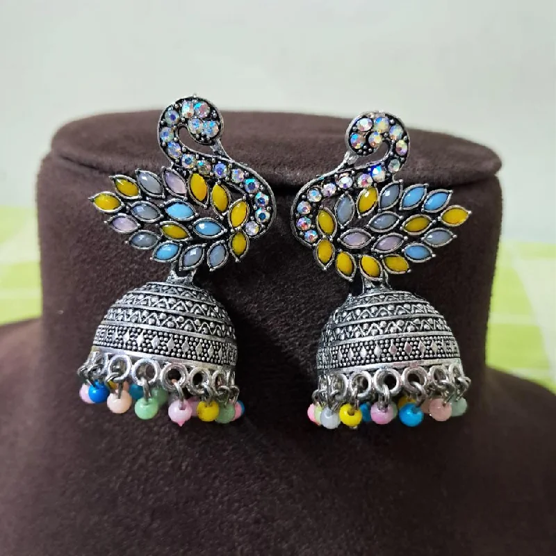 women’s geometric earrings-H K Fashion Oxidised Plated Austrian Stone And Beads Jhumki Earrings