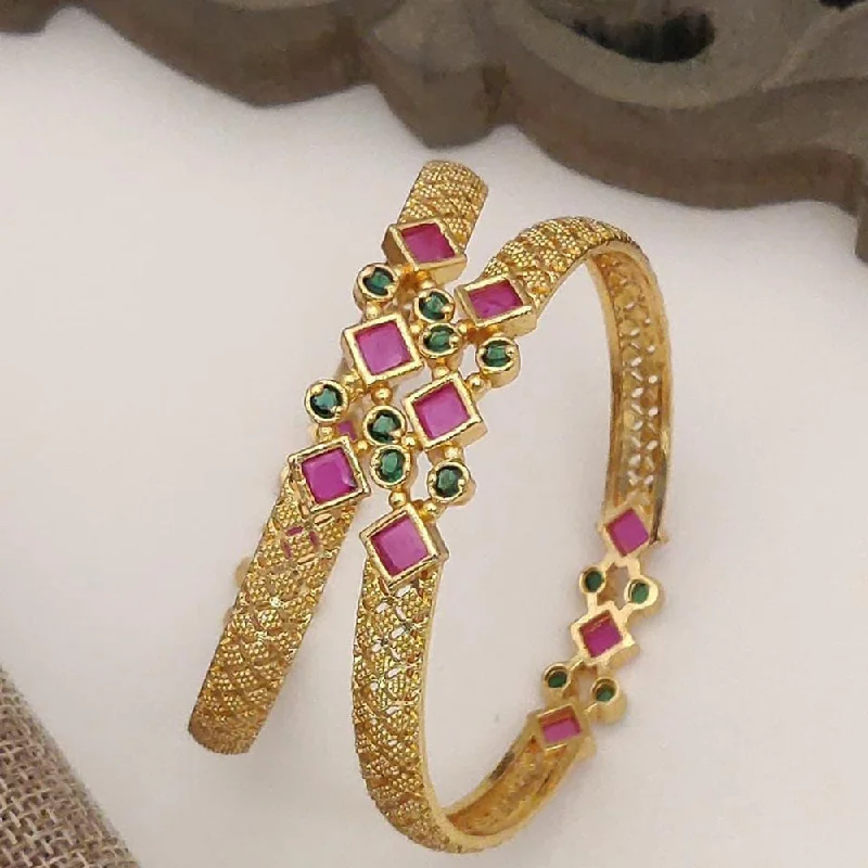 women’s gemstone bracelet-H K Fashion Gold Plated Bangle Set