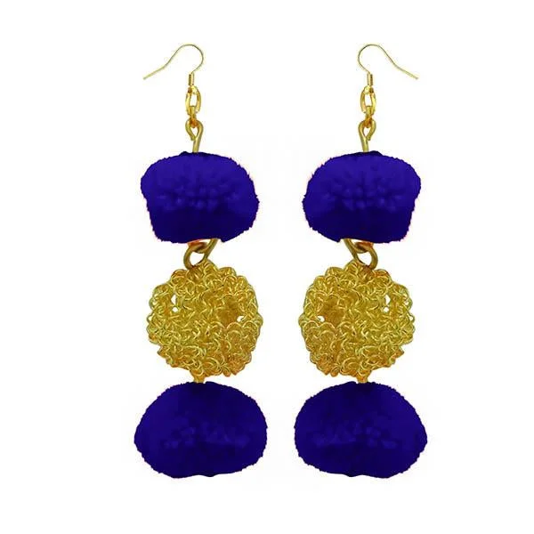 women’s evening earrings-Tip Top Fashions Blue Pompom Thread Earrings - 1308347D