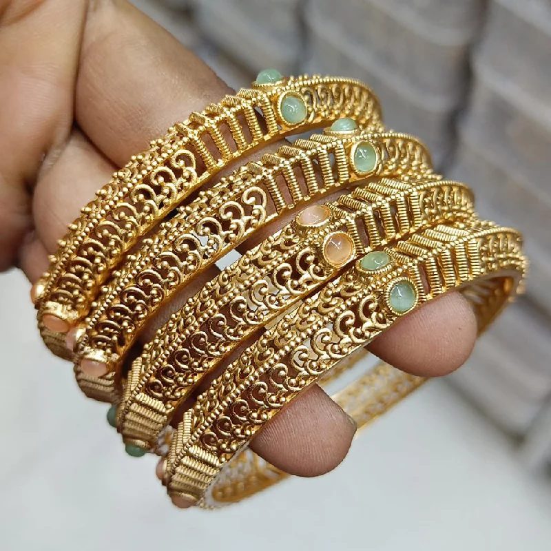 women’s bracelet set-Rani Sati Jewels Gold  Plated Monalisa Stone  Bangles Set