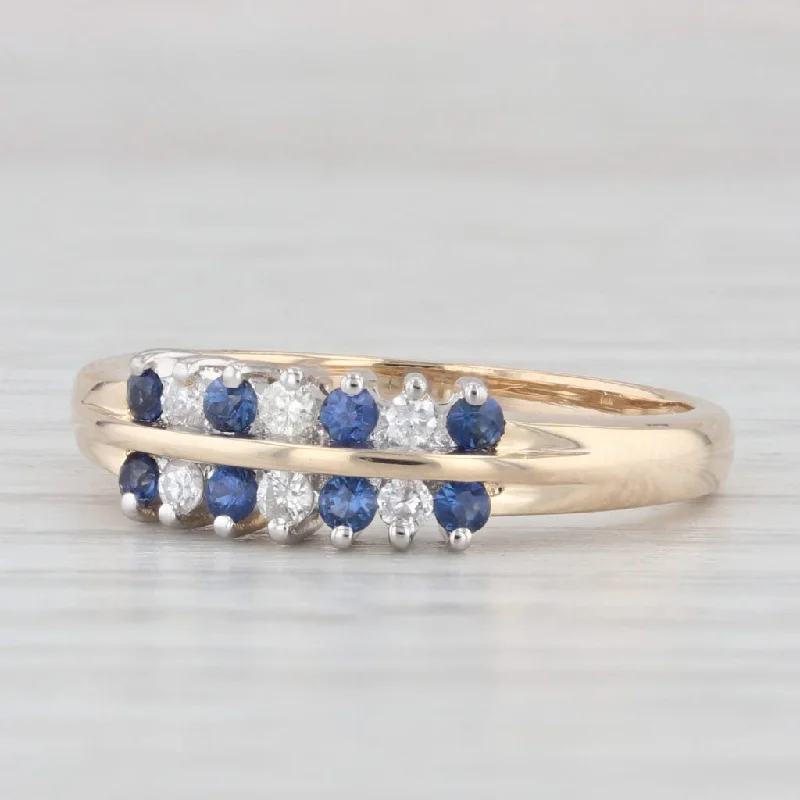 women’s rose gold engagement ring-0.36ctw Blue Sapphire Diamond Ring 14k Yellow Gold Size 8 Stackable Wedding Band