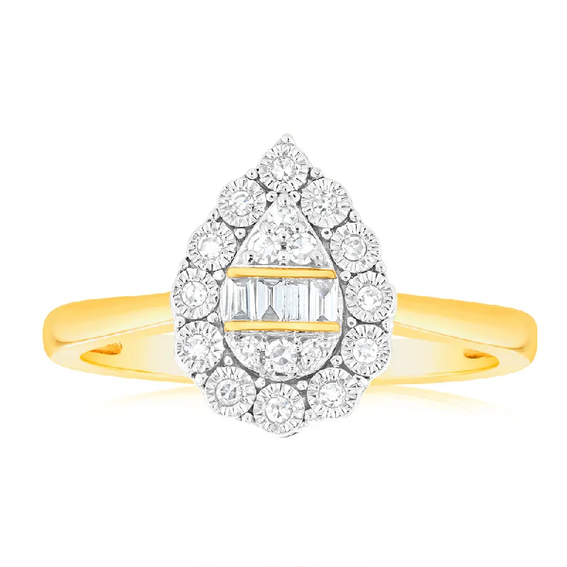 women’s silver engagement ring-Luminesce Lab Grown Pear Shape 0.12Ct Diamond Ring in 9ct Yellow Gold