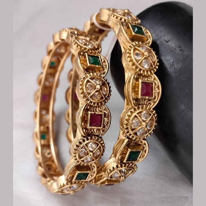 women’s silver bangle-Lucentarts Jewellery Gold Plated Pota Stone Bangles Set