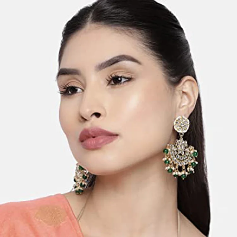 women’s intricate earrings-Etnico 18K Gold Plated Matt Finish Chandbali Earrings Handcrafted Kundan & Pearl (E2911G)