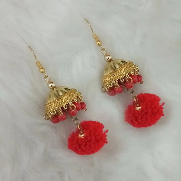 women’s delicate earrings-Tip Top Fashions Gold Plated Jhumki Pompom Earrings - 1308380B