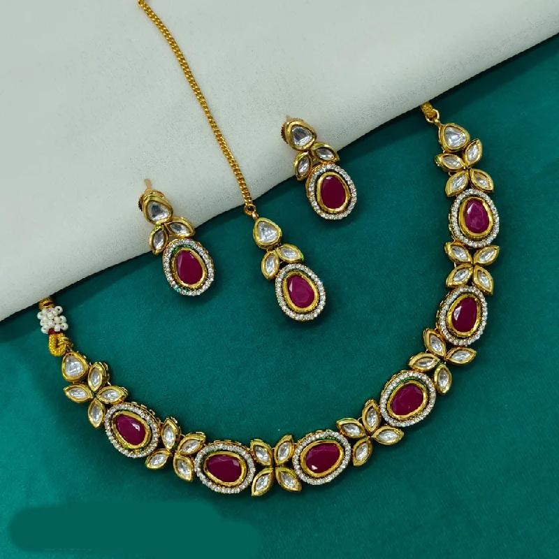 women’s diamond necklace-Royal Kundan Jewellery Gold Plated Kundan Stone Necklace Set