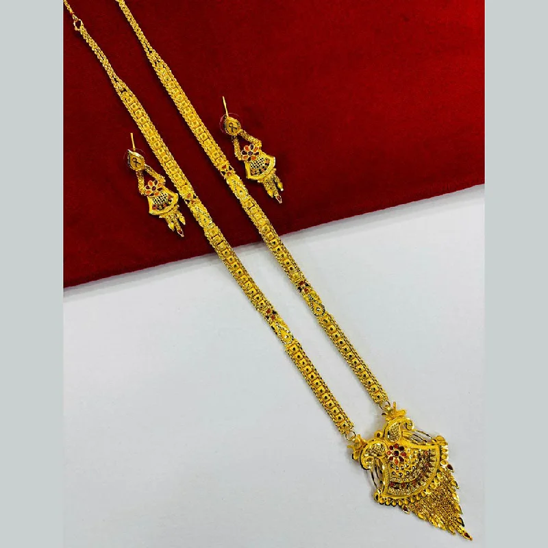 women’s luxury necklace-FS Collection Gold Plated Long Necklace Set