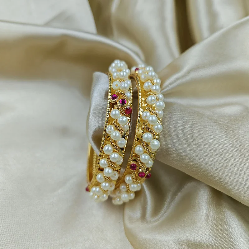 women’s delicate bangle-Manisha Jewellery Gold Plated Pearl Bangles Set