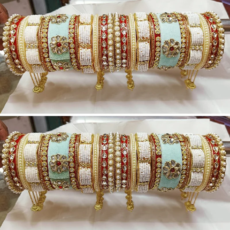 women’s gemstone bangle-Shagna Gold Plated Kundan And Pearl Bridal Chura