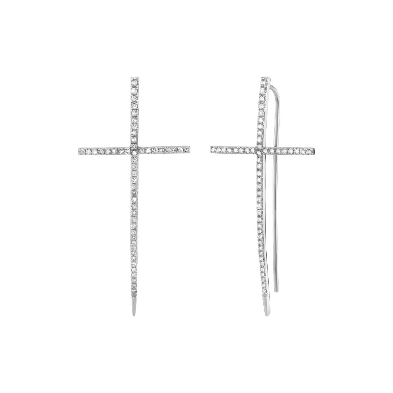 women’s wedding earrings for bride-Spike Cross Pavé Diamond Earrings  E0000265