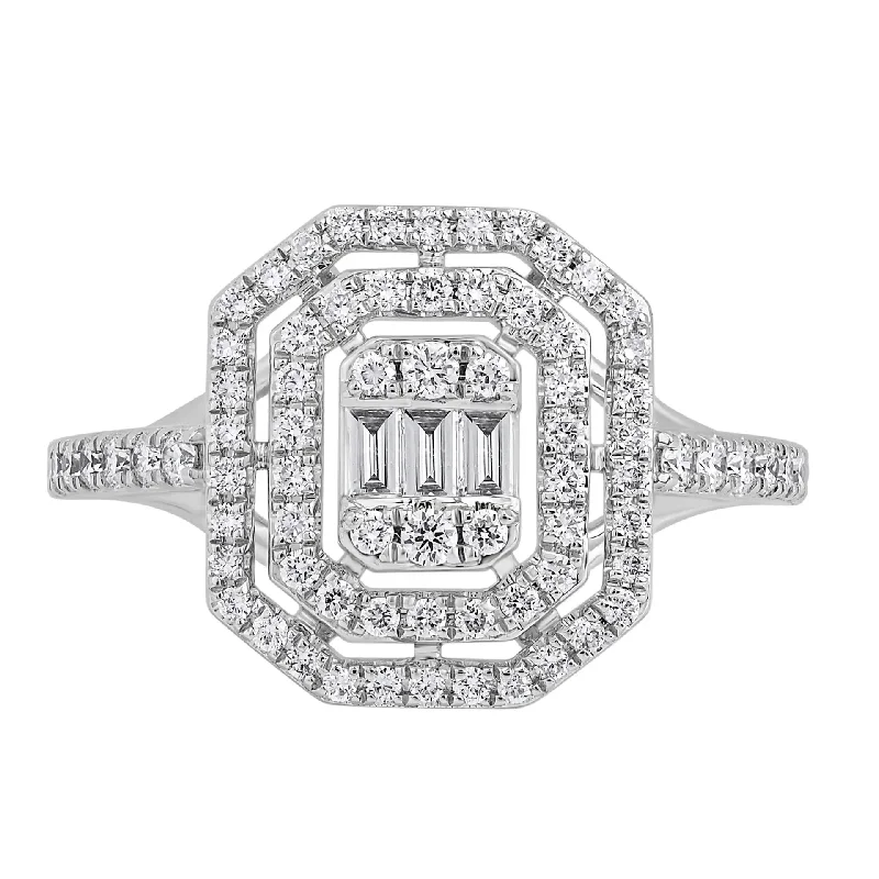 women’s cushion cut engagement ring-Double Halo Octagon Diamond Ring