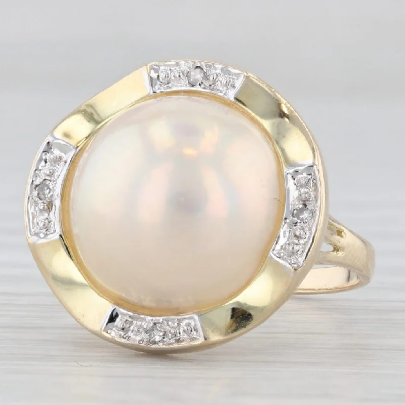 women’s luxury diamond engagement set-Mabe Pearl Diamond Ring 14k Yellow Gold Size 6.5