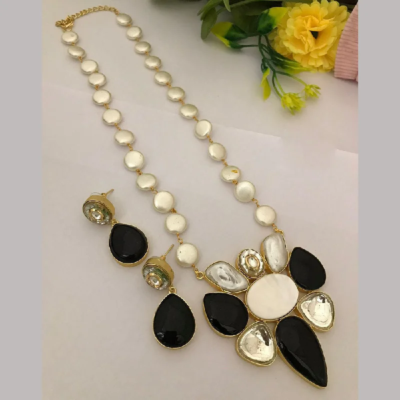 women’s butterfly necklace-FS Collection Gold Plated Mother Of Pearls Long Necklace Set