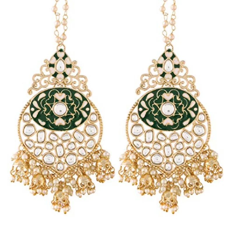 women’s gemstone earrings-Etnico 18K Alloy with Pearl Traditional Earrings for Women, Green