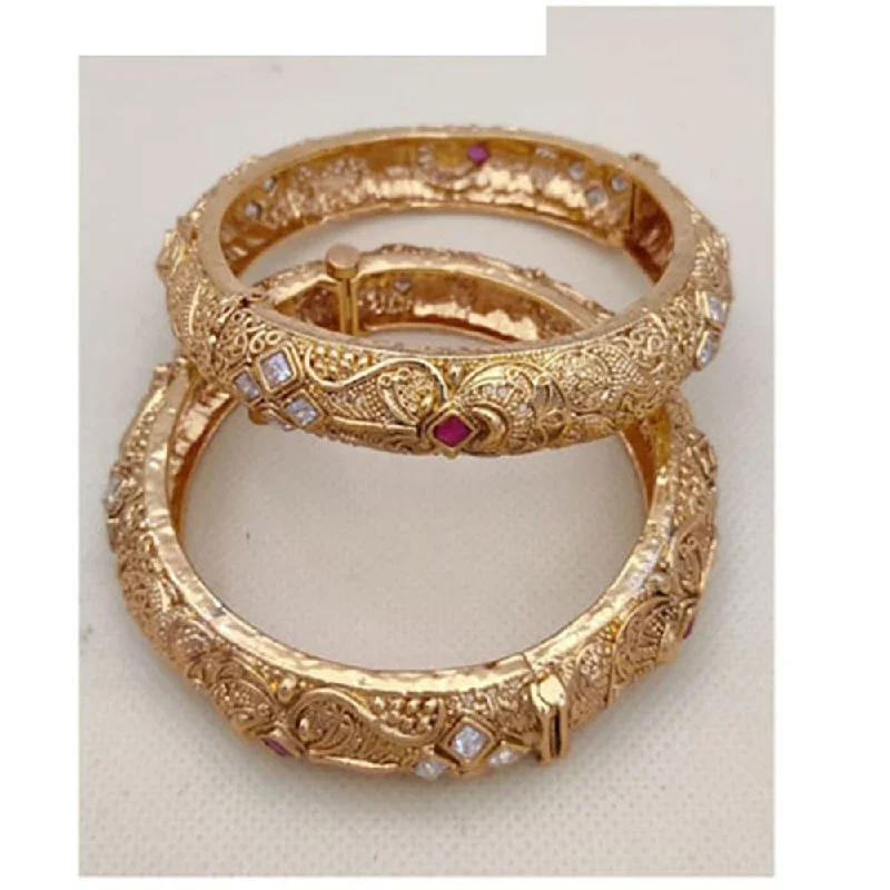 women’s delicate bangle-Jewel Addiction Gold Plated Pota Stone Openable Bangles Set