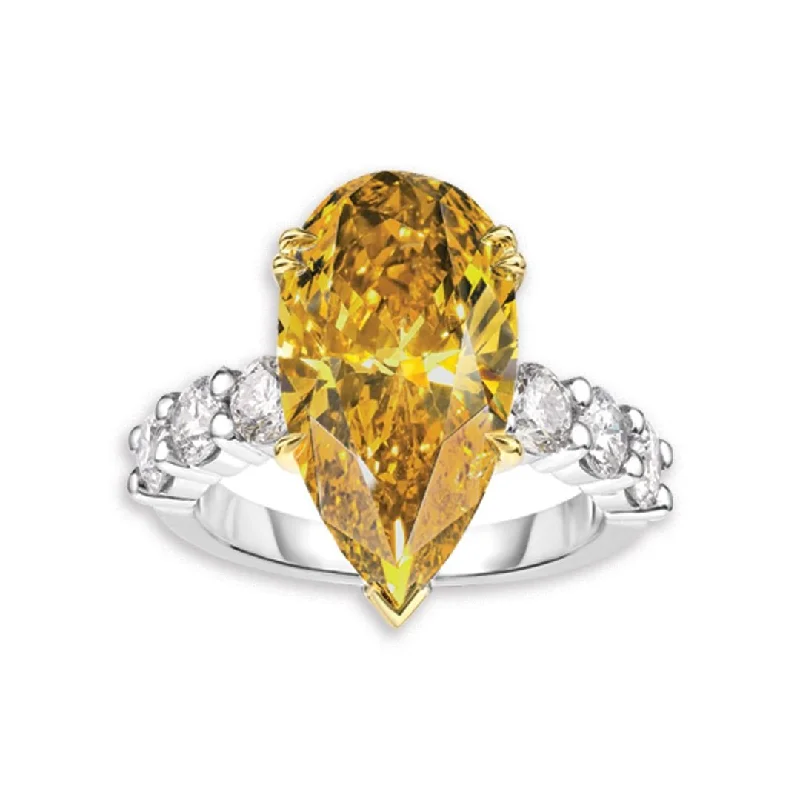 women’s silver engagement ring-Platinum & 18k Yellow Gold, White & Cognac Diamond Ring