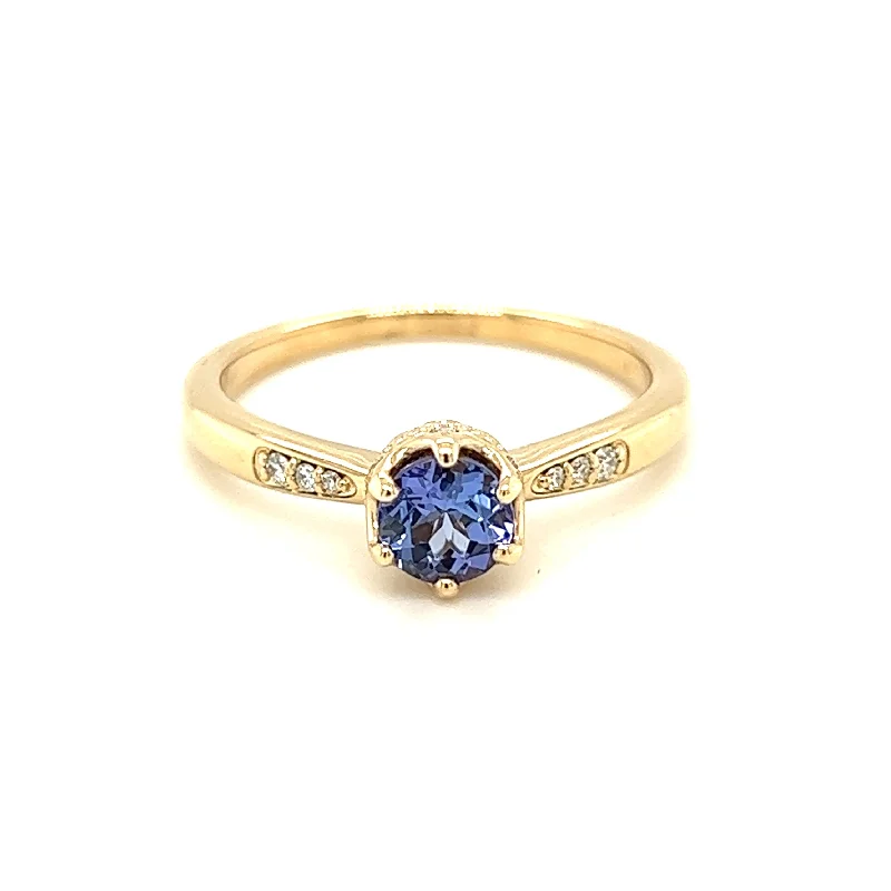 women’s princess diamond ring for engagement-14k Yellow Gold Tanzanite & Diamond Ring by IJC