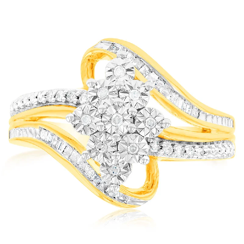 women’s custom-designed engagement ring-10ct Yellow Gold Diamond Ring With 0.18 Carat Of Diamonds