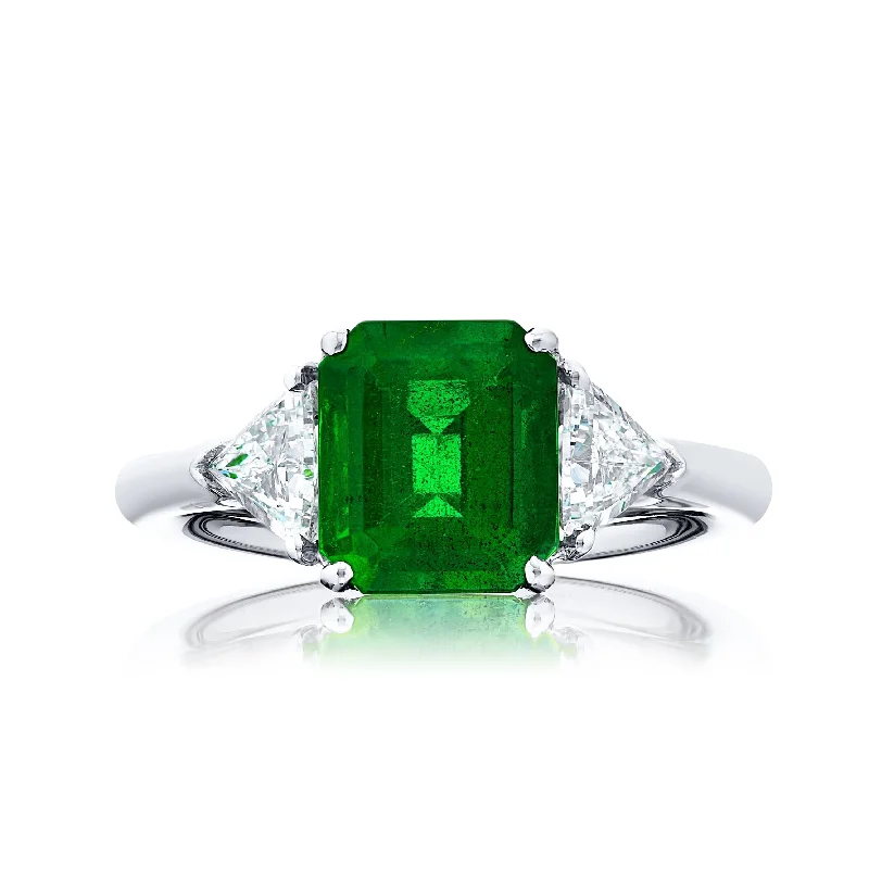 women’s cushion cut diamond ring-JB Star Emerald & Triangle Diamond Ring Platinum