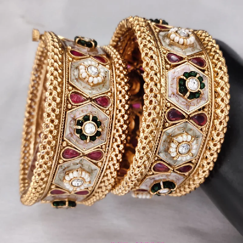 women’s delicate bangle-Lucentarts Jewellery Gold Plated Meenakari Bangles Set