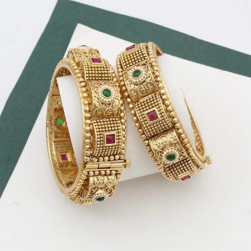 women’s personalized bracelet-Kavita Art Gold Plated Pota Stone Openable Bangles Set