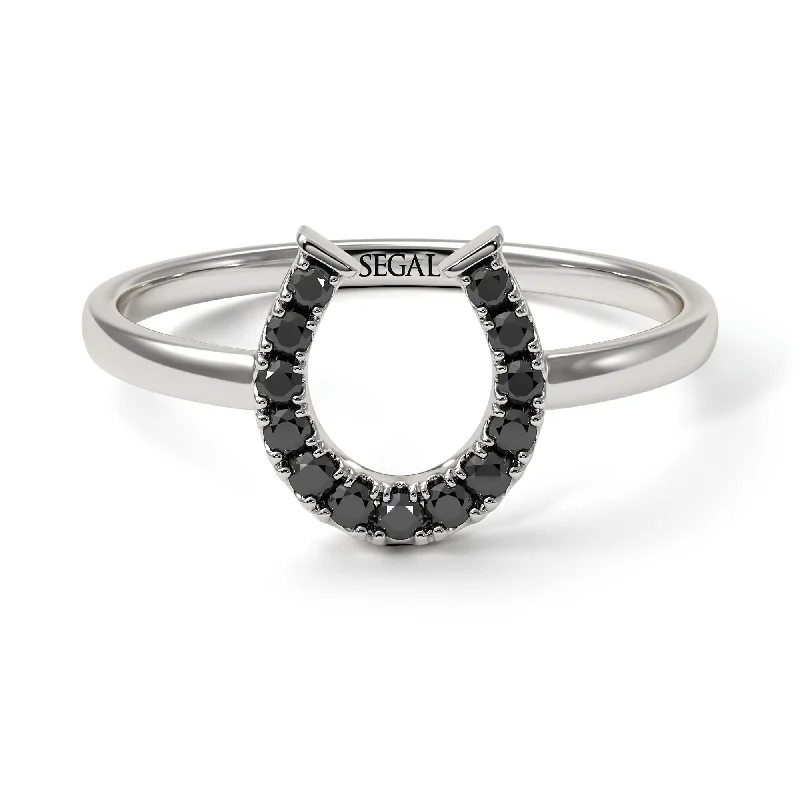 women’s trendy engagement ring-Horseshoe Black Diamond Ring - Malia No. 9