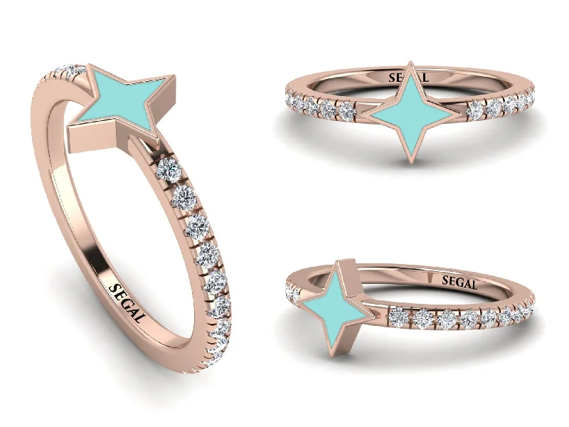 women’s stackable engagement ring-Elegant Enamel 4 Point Star Diamond Ring - 4 Point Star No. 2