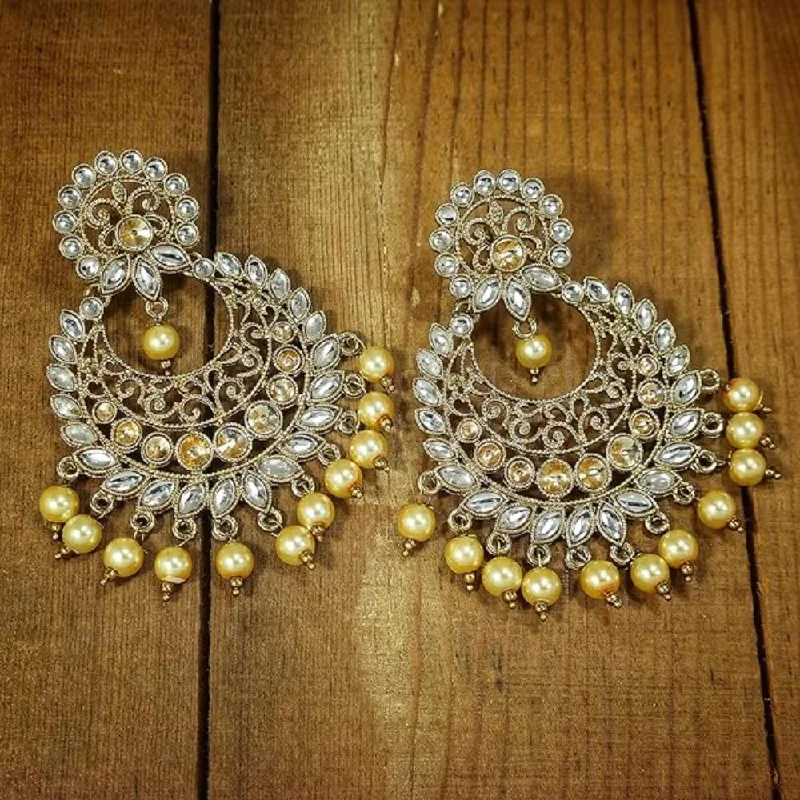 women’s pearl earrings-Etnico Gold Plated Traditional Kundan & Pearl Chandbali Earrings For Women (E2867W)